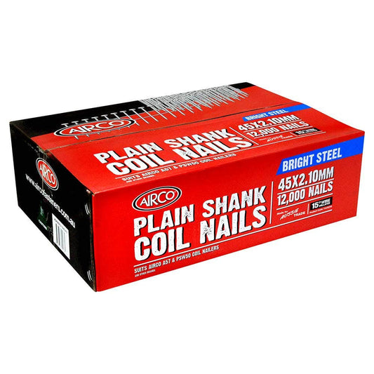 AIRCO Coil Nail Smooth Shank Bright Steel - 45mm Box of 12000 YA45210