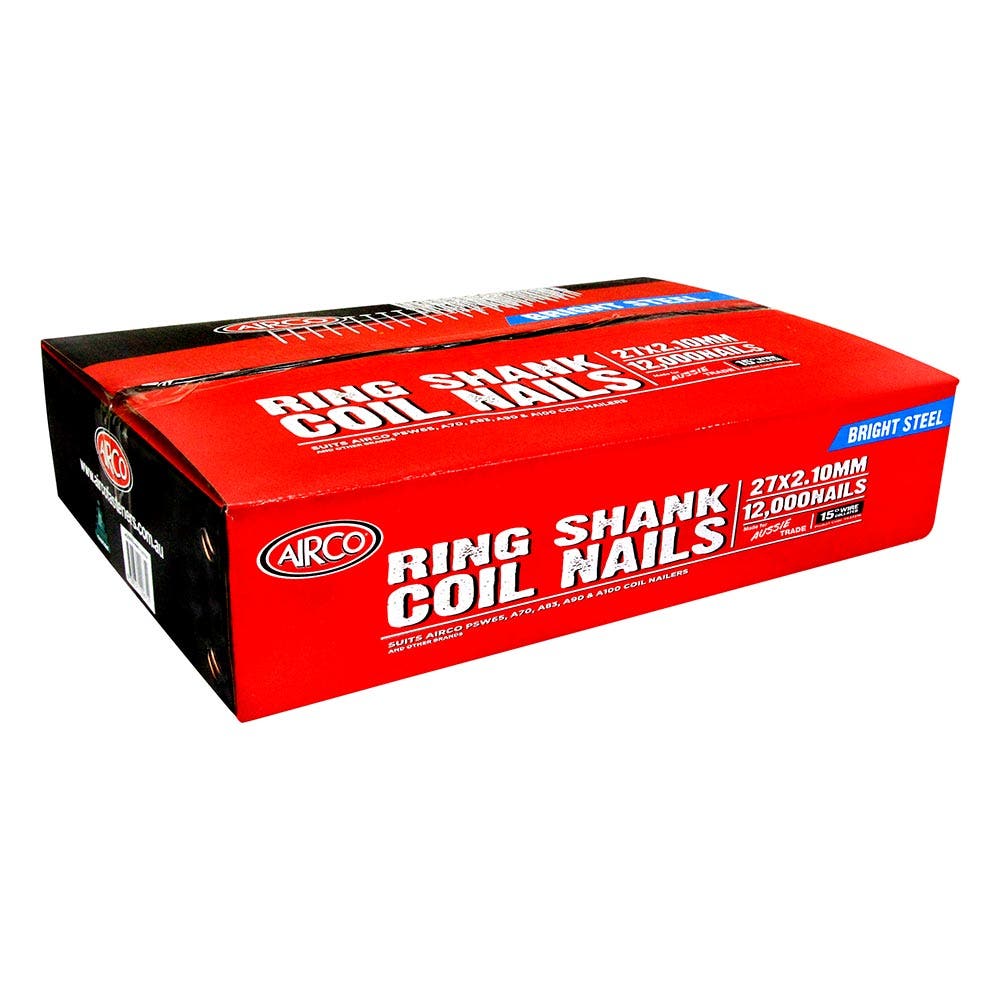 AIRCO Coil Nails Ring Shank Electro Galvanised - 27mm Box of 12000 YA27216