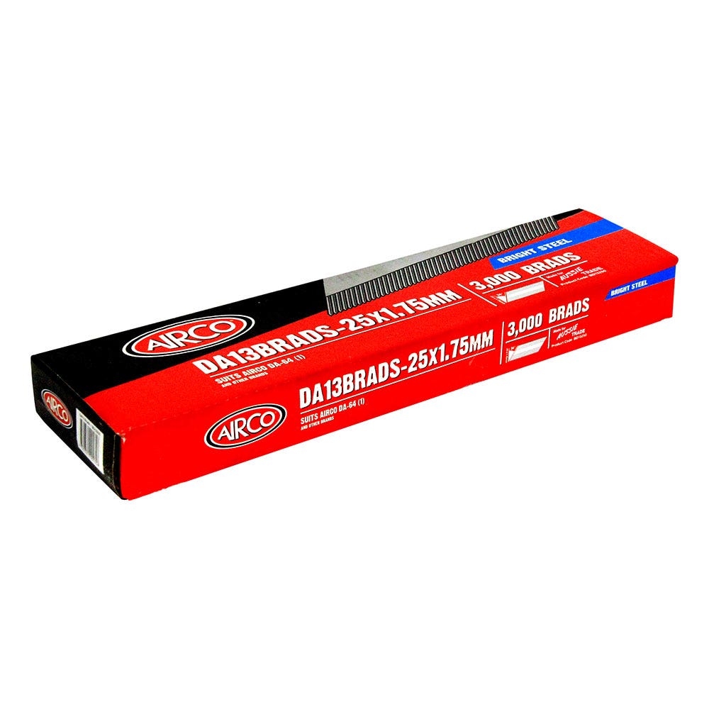 AIRCO DA Series Bright Steel Brad Nail - 25mm Box of 3000 BD13250