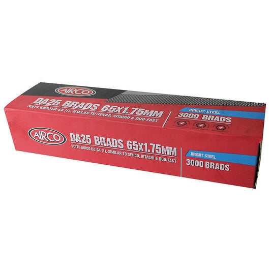 AIRCO DA Series Bright Steel Brad Nail - 64mm Box of 3000 BD25640