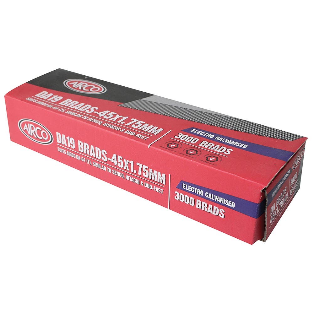 AIRCO DA Series Electro Galvanised Brad Nail - 45mm Box of 3000 BD19451