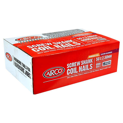 AIRCO Fap Series Coil Nail - Hardened Screw Shank Electro Galvanised - 50mm Box of 6000 YF50250