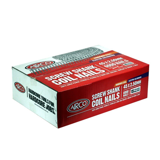 AIRCO Fap Series Coil Nail - Hardened Screw Shank Electro Galvanised - 45mm Box of 6000 YF45250