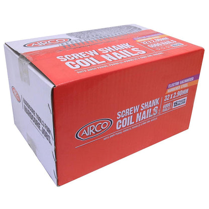 AIRCO Fap Series Coil Nail - Hardened Screw Shank Electro Galvanised - 32mm Box of 6000 YF32290