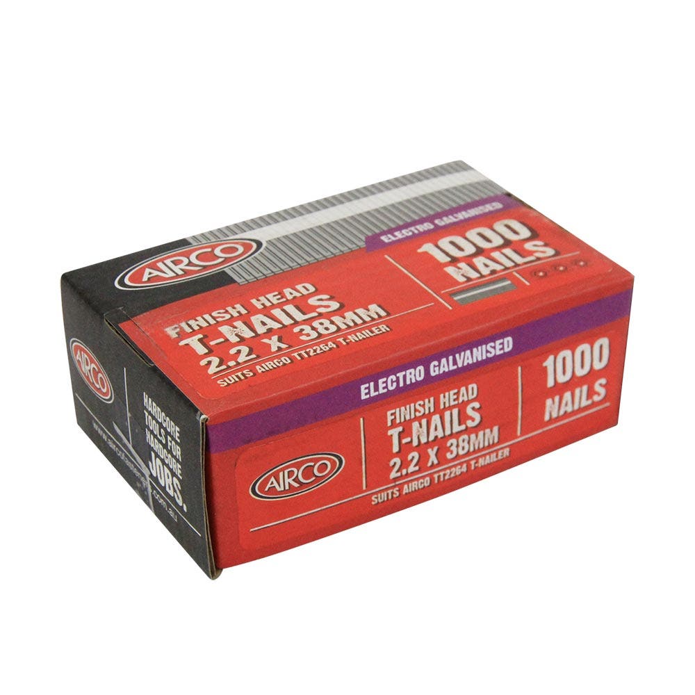 AIRCO Finish T- Nails Electro Galvanised - 38mm Box of 1000 NF22381