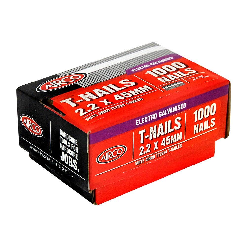 AIRCO T- Nails Electro Galvanised - 45mm Box of 1000 NT22451