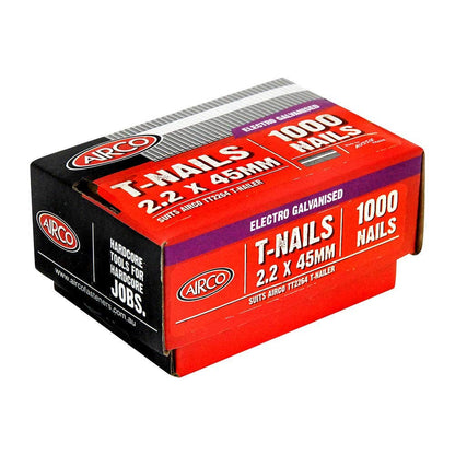 AIRCO T- Nails Electro Galvanised - 45mm Box of 1000 NT22451