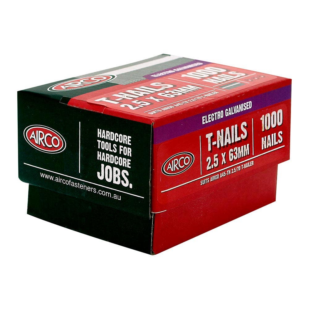 AIRCO T- Nails Electro Galvanised - 63mm Box of 1000 NT25631