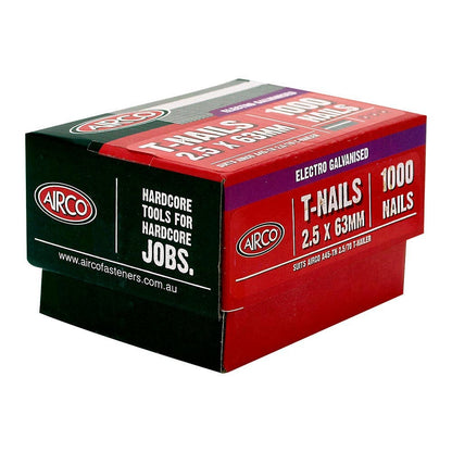 AIRCO T- Nails Electro Galvanised - 63mm Box of 1000 NT25631