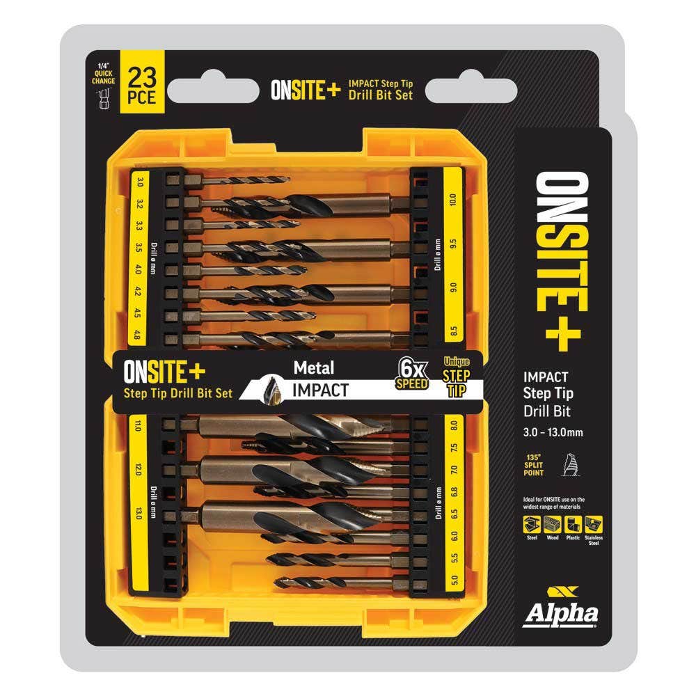 ALPHA 3-13mm 1 4-HX ONSITE+ Step Tip Drill Bit Set - 23 Piece SM23ST