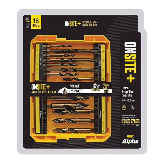 ALPHA 4-13mm 1 4-HX ONSITE+ Step Tip Drill Bit Set - 16 Piece SM16ST