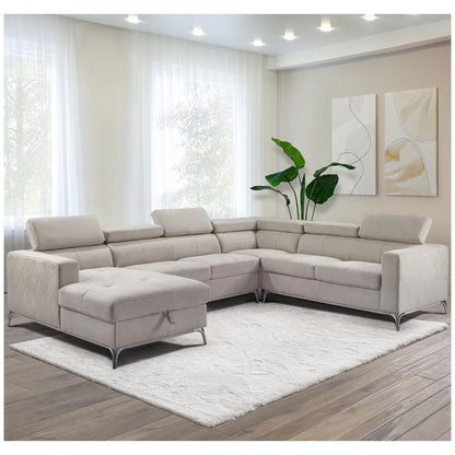 Abbyson Blaise Fabric Sectional With Storage Chaise And Adjustable Headrests Grey