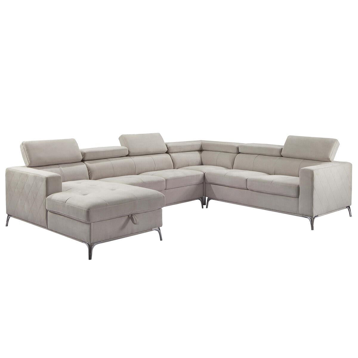 Abbyson Blaise Fabric Sectional With Storage Chaise And Adjustable Headrests Grey
