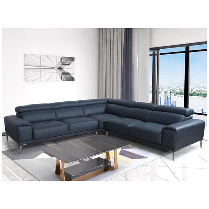Abbyson Quinton Top Grain Leather Sectional with Adjustable Headrests Blue
