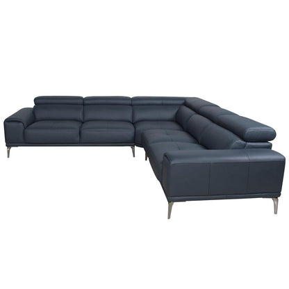 Abbyson Quinton Top Grain Leather Sectional with Adjustable Headrests Blue