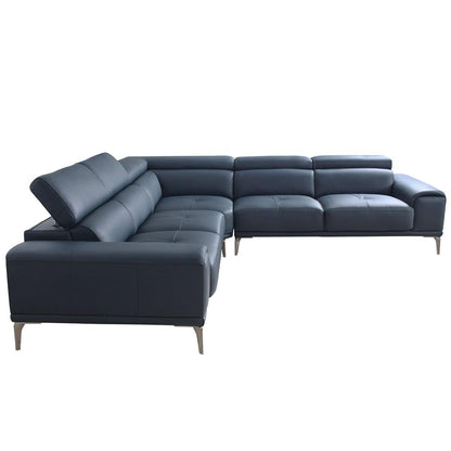 Abbyson Quinton Top Grain Leather Sectional with Adjustable Headrests Blue