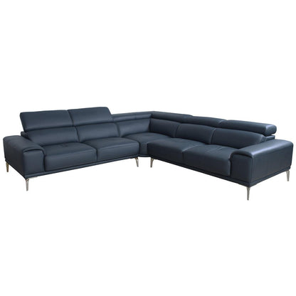Abbyson Quinton Top Grain Leather Sectional with Adjustable Headrests Blue