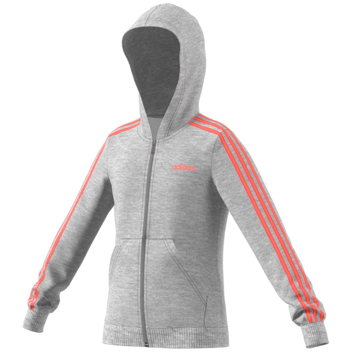 Adidas Girls' Full Zip Hooded Jacket Black and White
