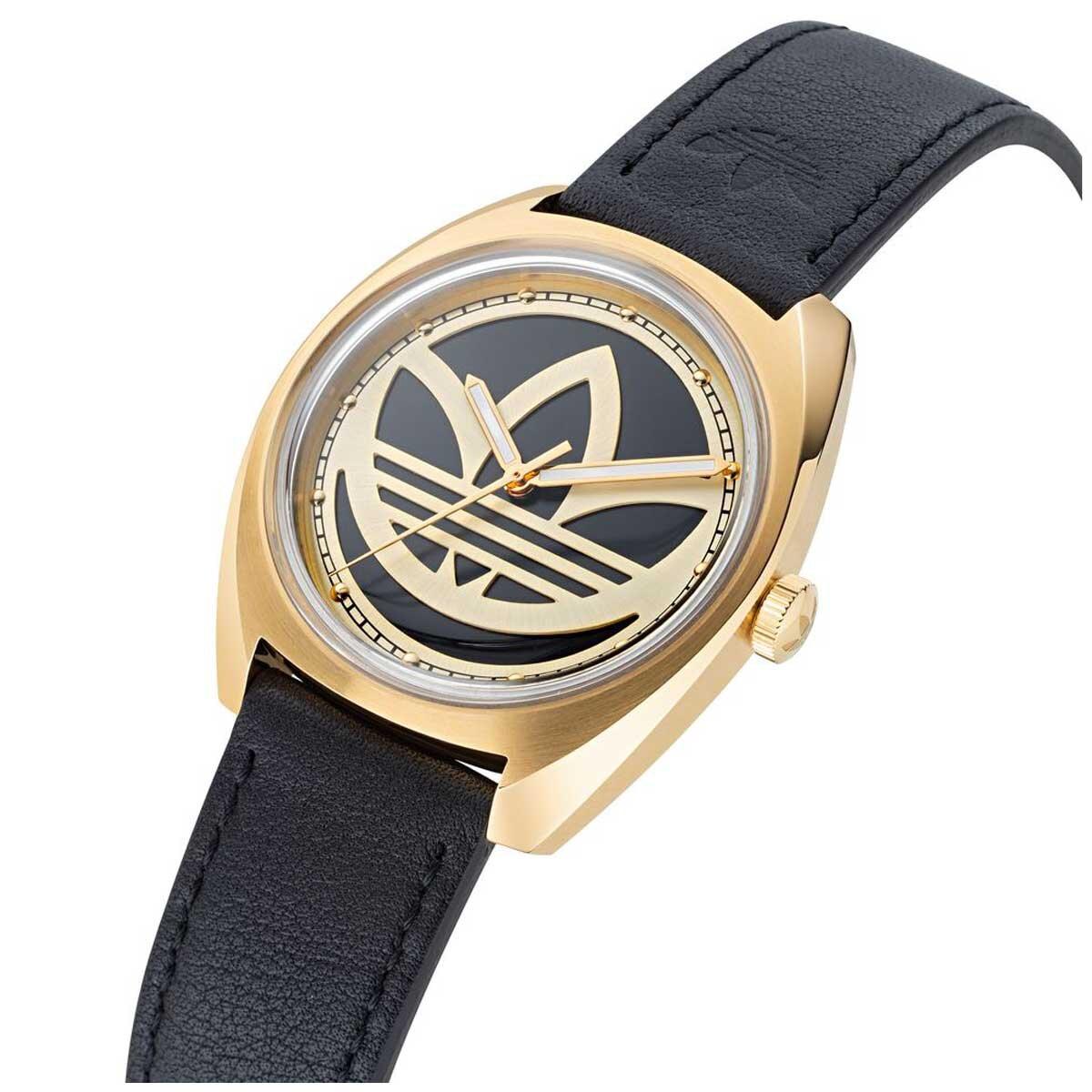 Adidas Originals Edition One Gold Tone Black Strap Watch AOFH22512