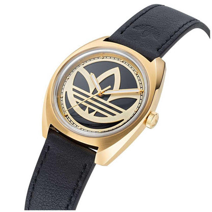 Adidas Originals Edition One Gold Tone Black Strap Watch AOFH22512