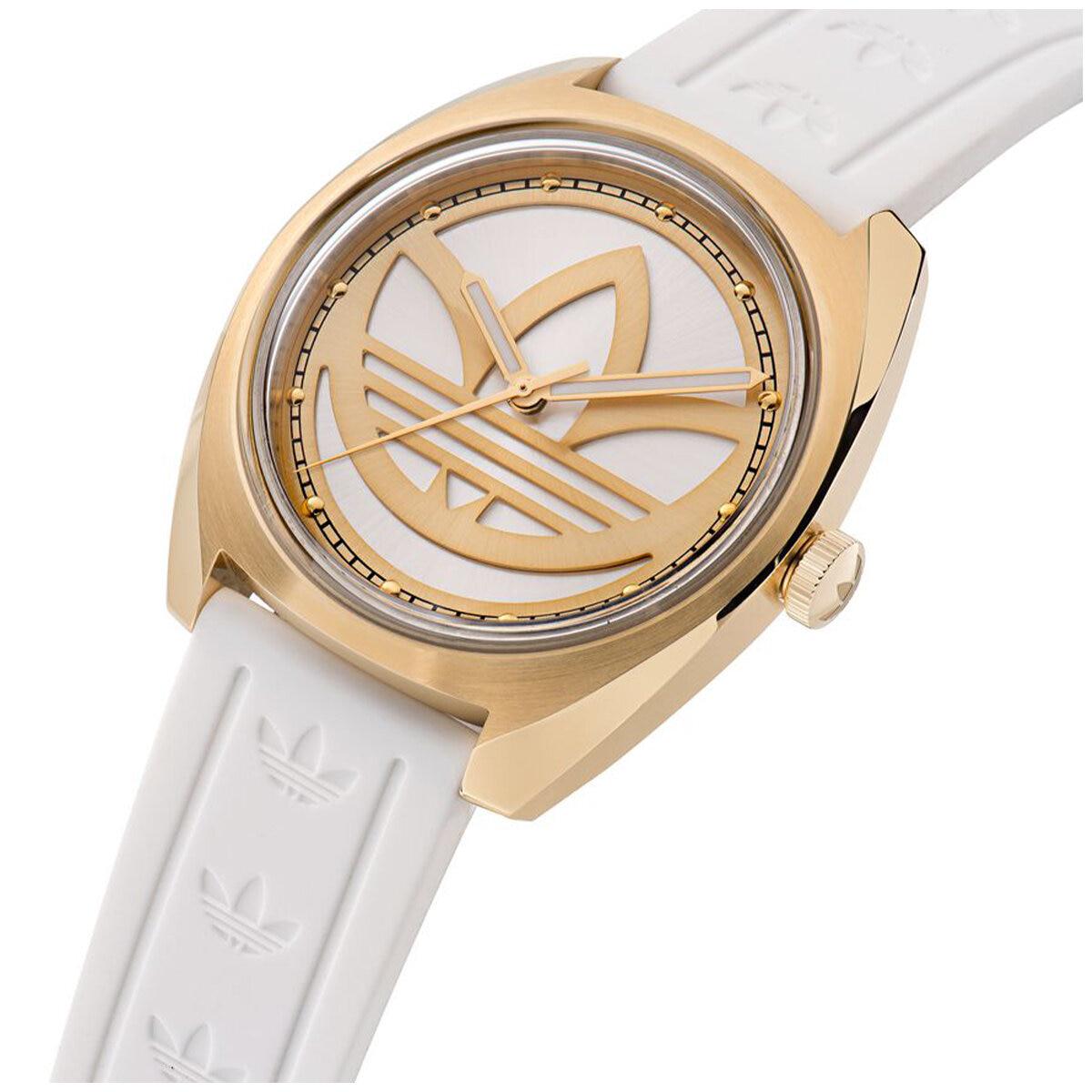 Adidas Originals Edition One Gold Tone White Strap Watch AOFH23012