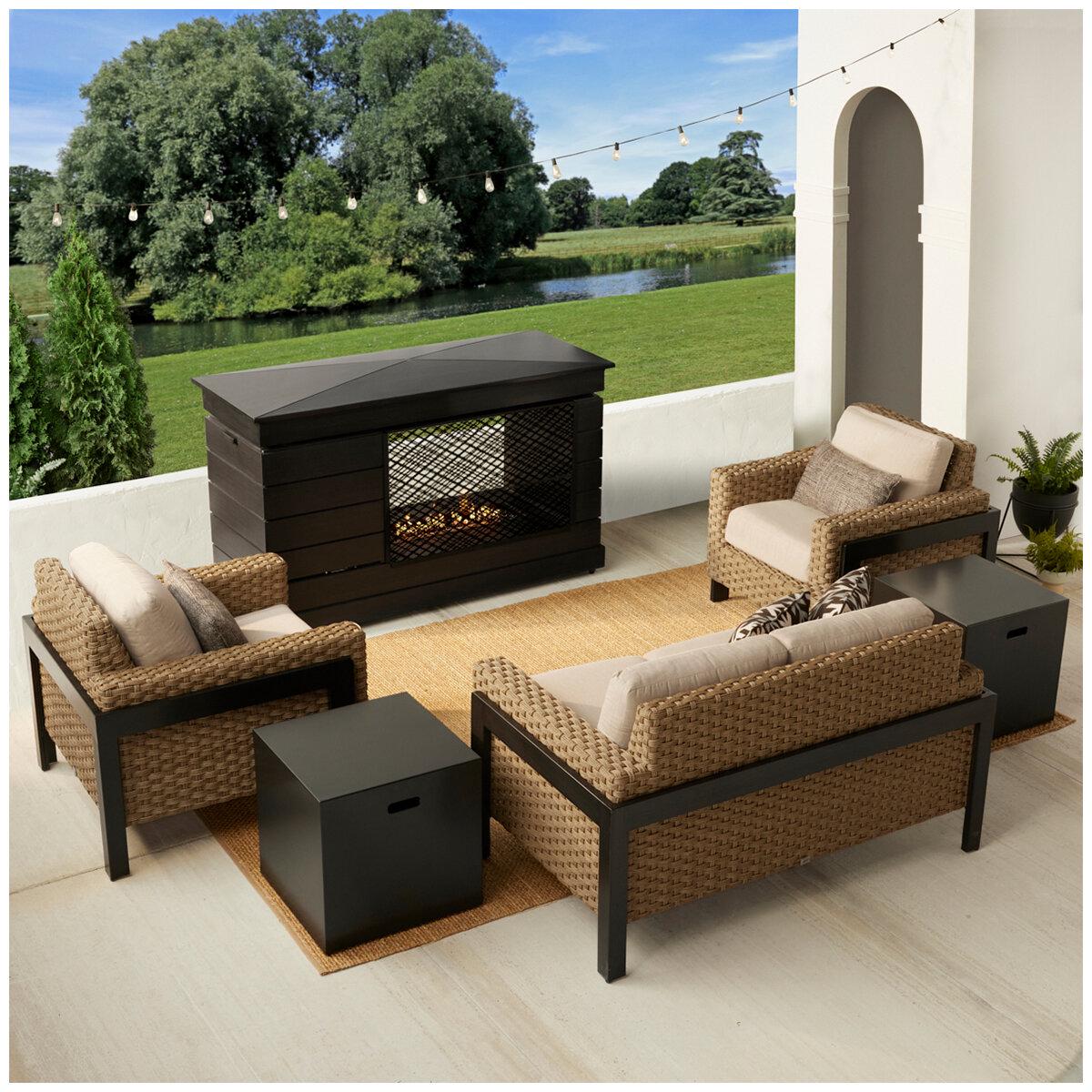 Agio Highcliff Woven Deep Seating With Fireplace Furniture Set 6 Piece