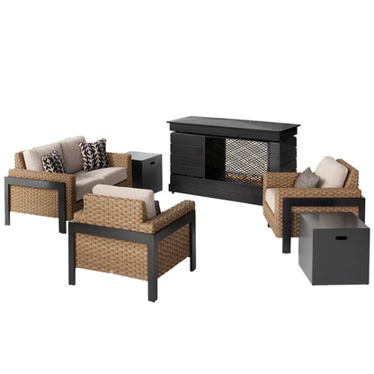 Agio Highcliff Woven Deep Seating With Fireplace Furniture Set 6 Piece