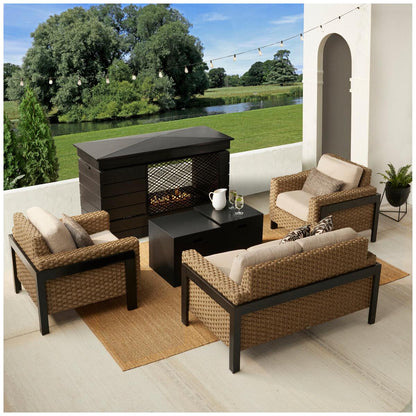 Agio Highcliff Woven Deep Seating With Fireplace Furniture Set 6 Piece