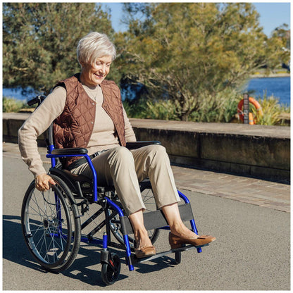 Altus Transport Wheelchair Lightweight Folding Self Propelled 20 Inch Wheel Blue