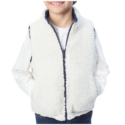 Andy and Evan Kids' Reversible Sherpa Vest Navy and Cream