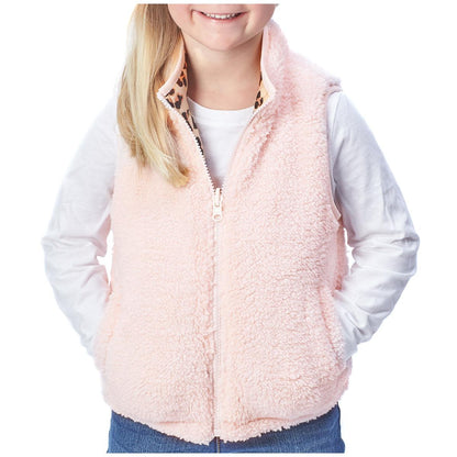 Andy and Evan Kids' Reversible Sherpa Vest Leopard and Pink
