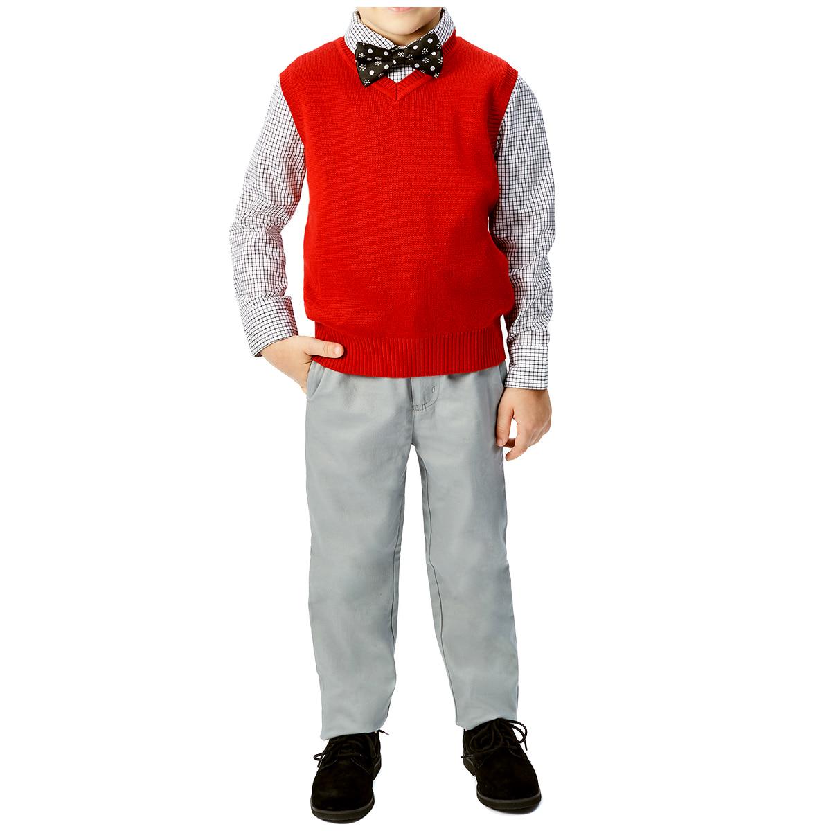Andy and Evans Boy's 3pc Formal Set: Pants, Shirt, Vest and Bowtie Red/Grey