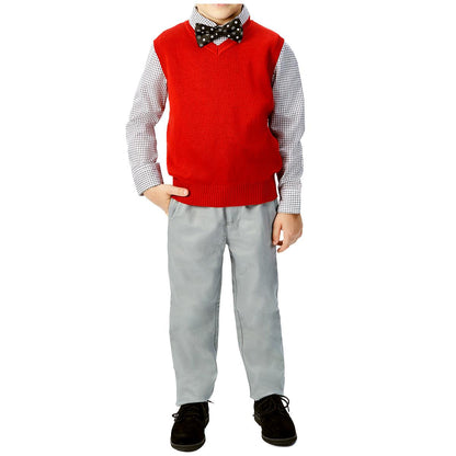 Andy and Evans Boy's 3pc Formal Set: Pants, Shirt, Vest and Bowtie Red/Grey