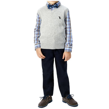 Andy and Evans Boy's 3pc Formal Set: Pants, Shirt, Vest and Bowtie Red/Grey