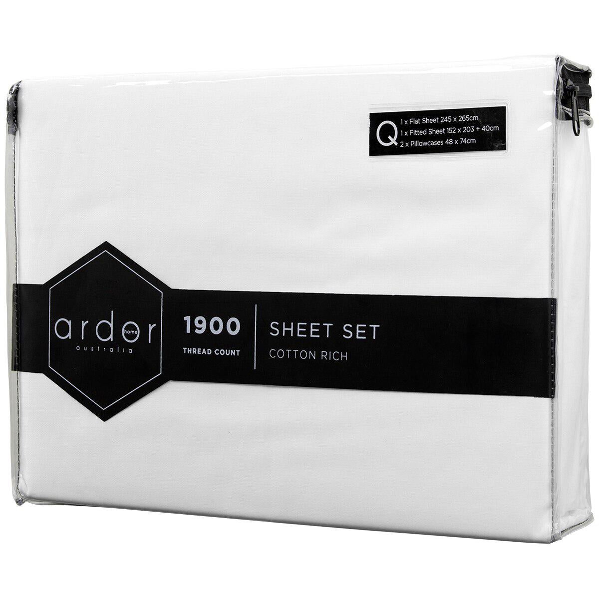 Ardor 1900 Thread Count Cotton Rich Sheet Sets Queen Bed White