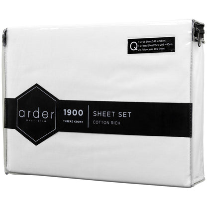 Ardor 1900 Thread Count Cotton Rich Sheet Sets Queen Bed White