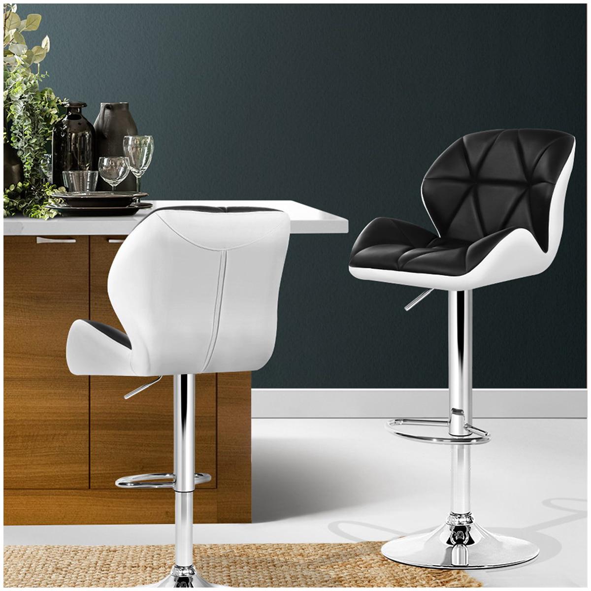 Artiss Black And White Gaslift Swivel Barstool With Rhombus Motif 2 Pack