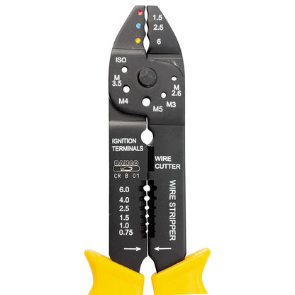 BAHCO 220mm 0.75-6mm Crimping Cutting Stripping Pliers with Yellow Handle CR B 01