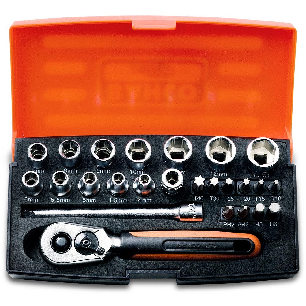 BAHCO 25 Piece 1 4inch Metric Drive Mini Socket Set SL25