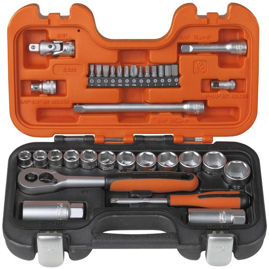 BAHCO 34 Piece 1 4inch and 3 8inch Drive Socket set- Metric S330
