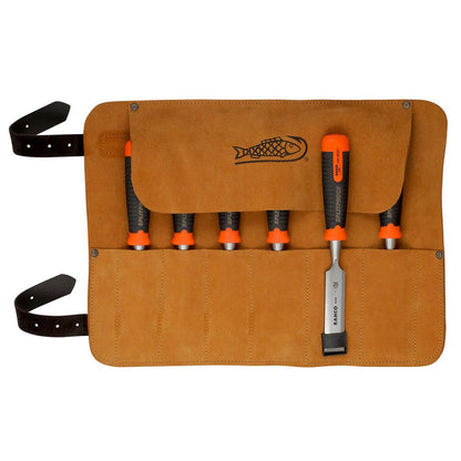 BAHCO ERGO 6 Pieces Splitproof Chisel Set In Leather Roll Pouch 434-S6-LR