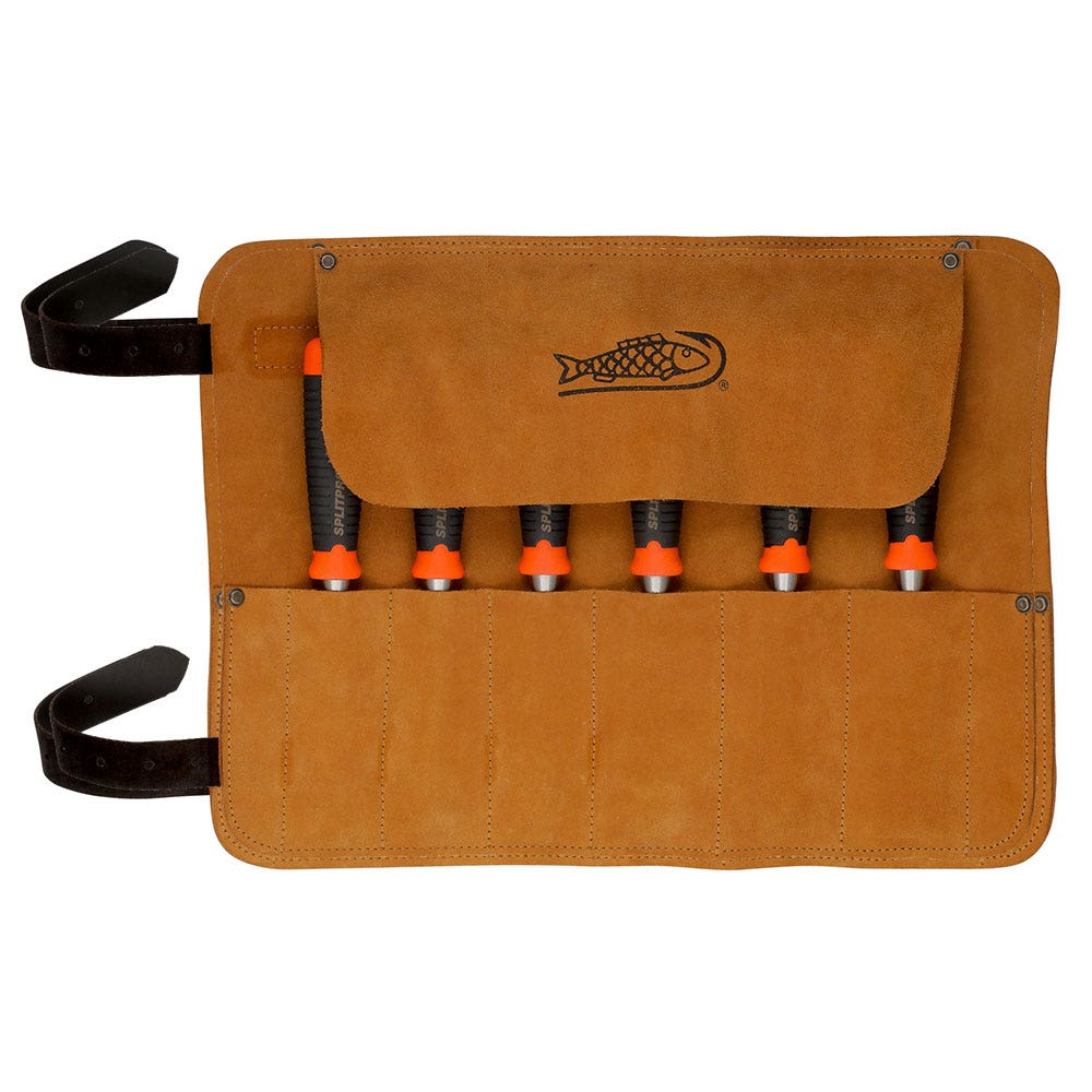 BAHCO ERGO 6 Pieces Splitproof Chisel Set In Leather Roll Pouch 434-S6-LR