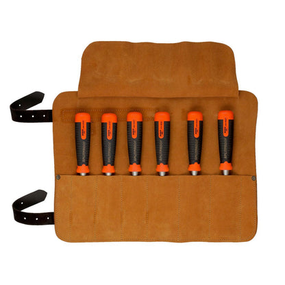BAHCO ERGO 6 Pieces Splitproof Chisel Set In Leather Roll Pouch 434-S6-LR