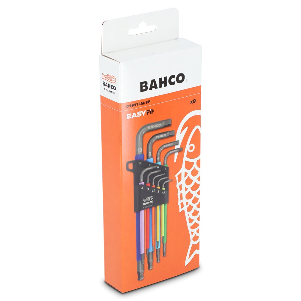 BAHCO Metric Long Ball End Coloured Hex L-Key Set - 9 Piece C1997LM 9P