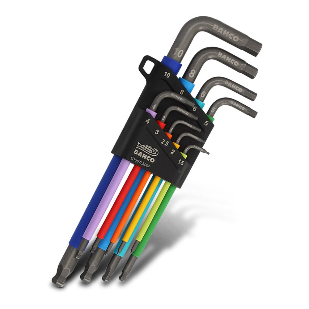 BAHCO Metric Long Ball End Coloured Hex L-Key Set - 9 Piece C1997LM 9P