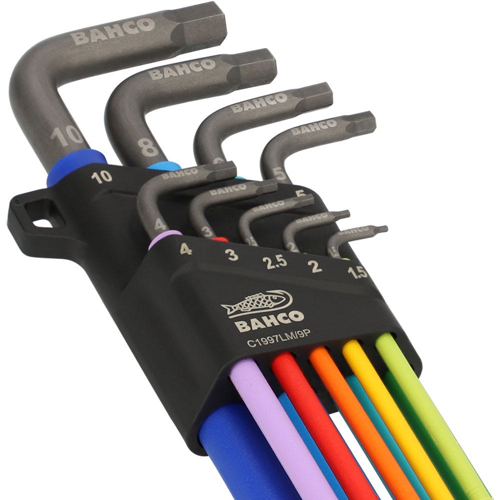 BAHCO Metric Long Ball End Coloured Hex L-Key Set - 9 Piece C1997LM 9P