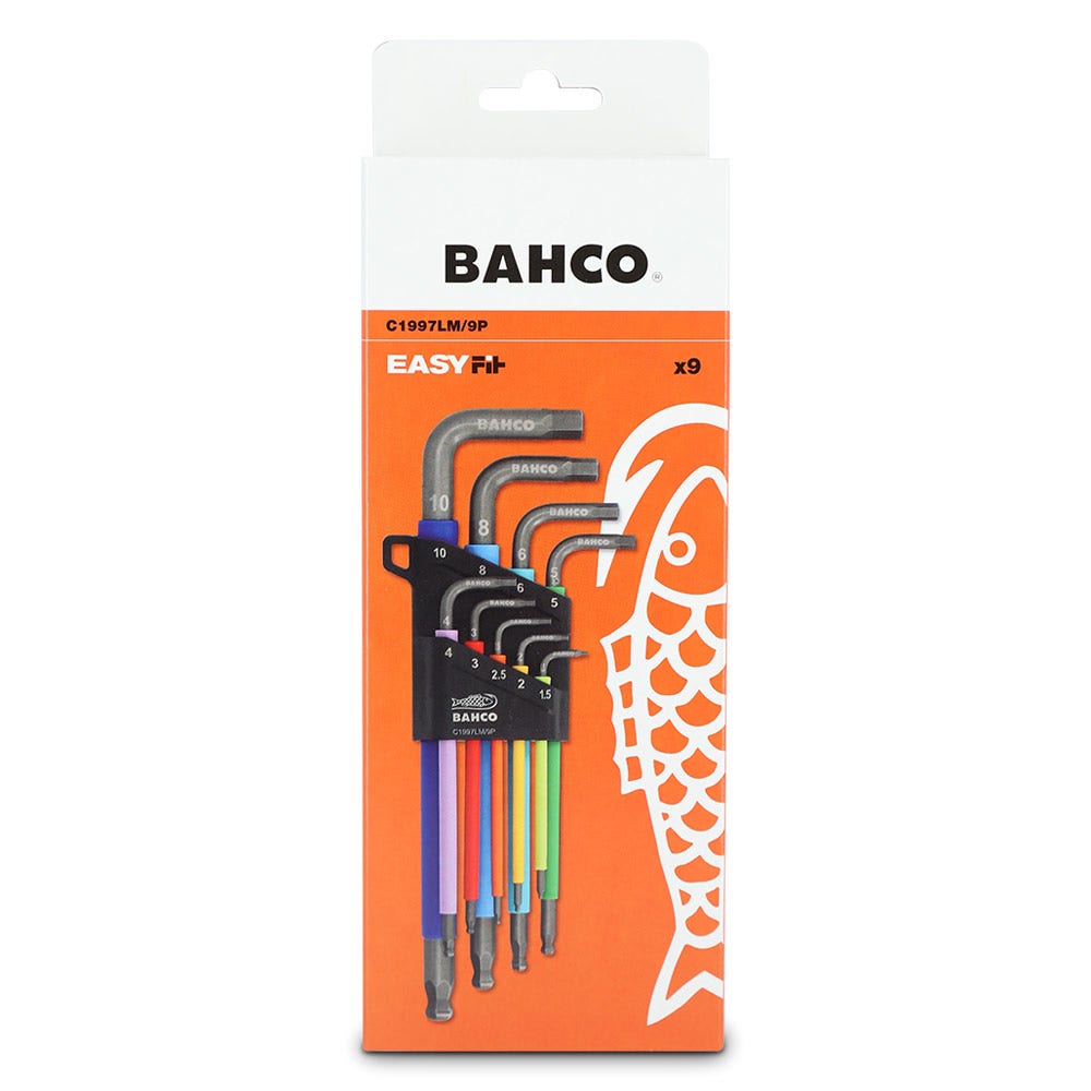 BAHCO Metric Long Ball End Coloured Hex L-Key Set - 9 Piece C1997LM 9P