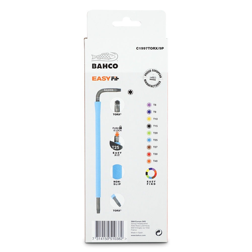 BAHCO Torx Coloured L-Key Set - 9 Piece C1997TORX 9P