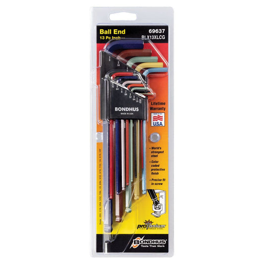 BONDHUS 0.050 -3 8 Ball End L-Wrench Allen Key Set - 13 Piece BD69637