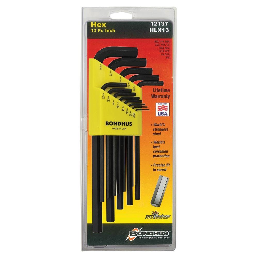 BONDHUS 13 Pce Hex L-Wrench Long .050-3 8inch BD12137